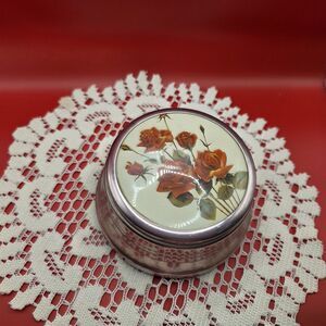 Vintage Powder Music Box Pink Tinted Aluminum Plays Blue Danube WORKS